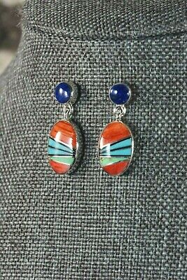 Lapis & Spiny Oyster Sterling Silver Earrings - Sheryl Martinez - Navajo - High Lonesome Trading