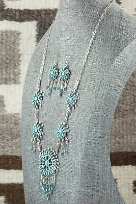 Turquoise & Sterling Silver Necklace and Earrings Set - Keith Leekity