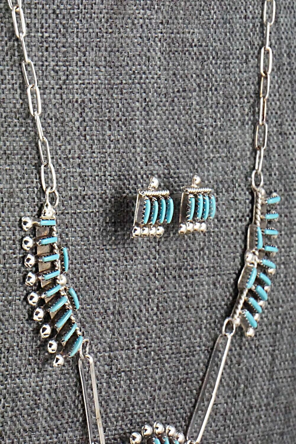 Turquoise & Sterling Silver Necklace and Earrings Set - Philander Gia