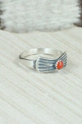Coral & Sterling Silver Ring - Lee Shorty - Size 5.5