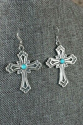 Turquoise & Sterling Silver Cross Earrings - Louise Joe - Navajo - High Lonesome Trading