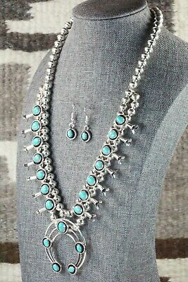Turquoise & Sterling Silver Squash Blossom & Earrings - Phil Garcia