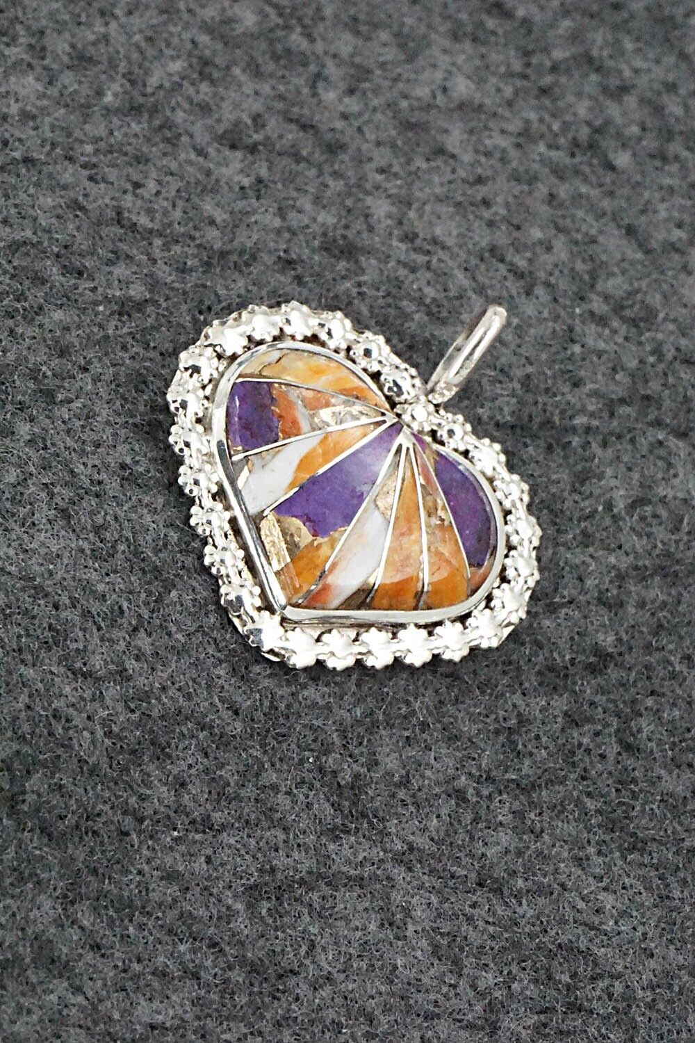 Spiny Oyster, Turquoise and Sterling Silver Pendant - Evelyn Mahkee