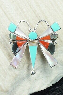Multi Stone and Sterling Silver Butterfly Pendant & Pin - Caroline Edaakie