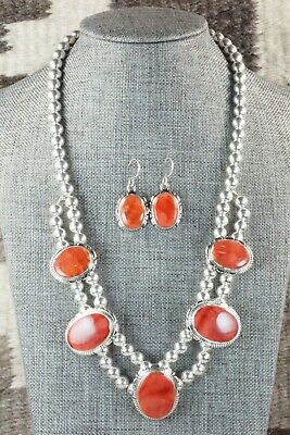 Spiny Oyster & Sterling Silver Necklace and Earrings - Richard Curley