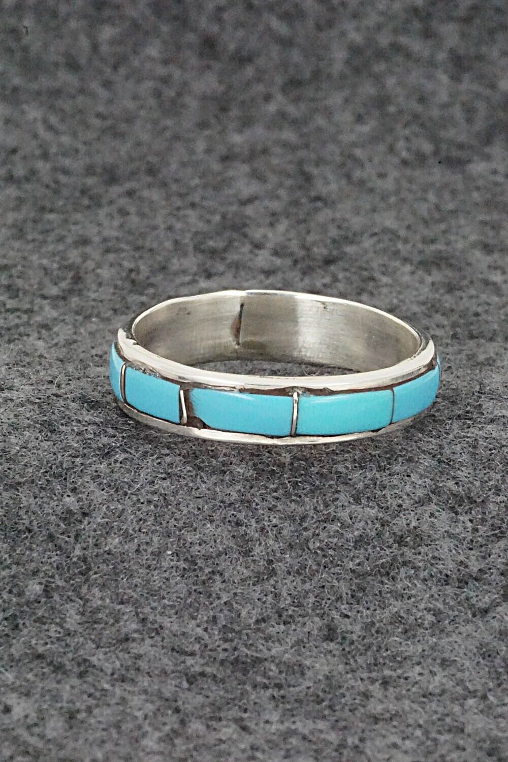 Turquoise & Sterling Silver Inlay Ring - Zenia Kyustewa - Size 10.5