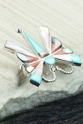 Multi Stone and Sterling Silver Butterfly Pendant & Pin - Caroline Edaakie