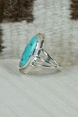 Navajo Turquoise & Sterling Silver Ring - Samuel Yellowhair - Size 7.5