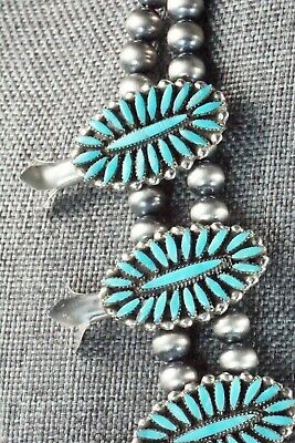 Turquoise & Sterling Silver Squash Blossom and Earrings - Lorena Peina