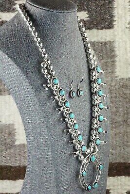 Turquoise & Sterling Silver Squash Blossom & Earrings - Phil Garcia
