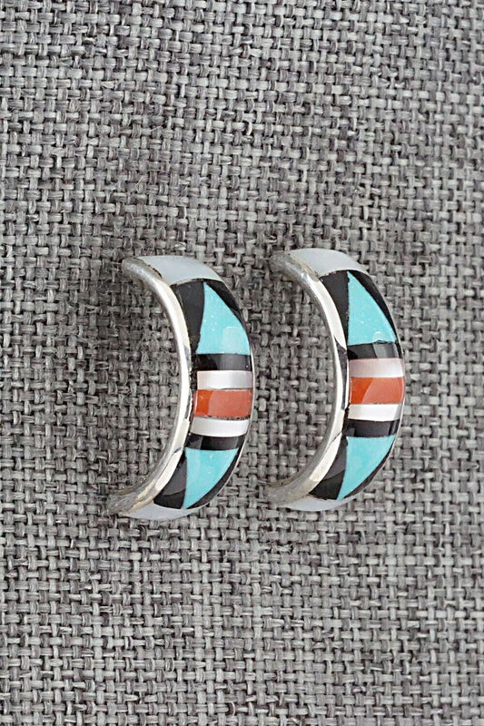 Multi Stone Inlay & Sterling Silver Earrings - Delberta Boone