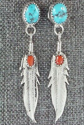Turquoise, Coral & Sterling Silver Earrings - Sharon McCarthy
