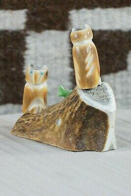 Owl and Fox Zuni Fetish Carving - Marvelita Phillips - High Lonesome Trading