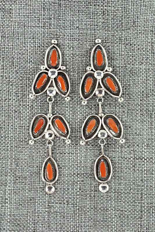 Coral & Sterling Silver Earrings - Viola Bobelu