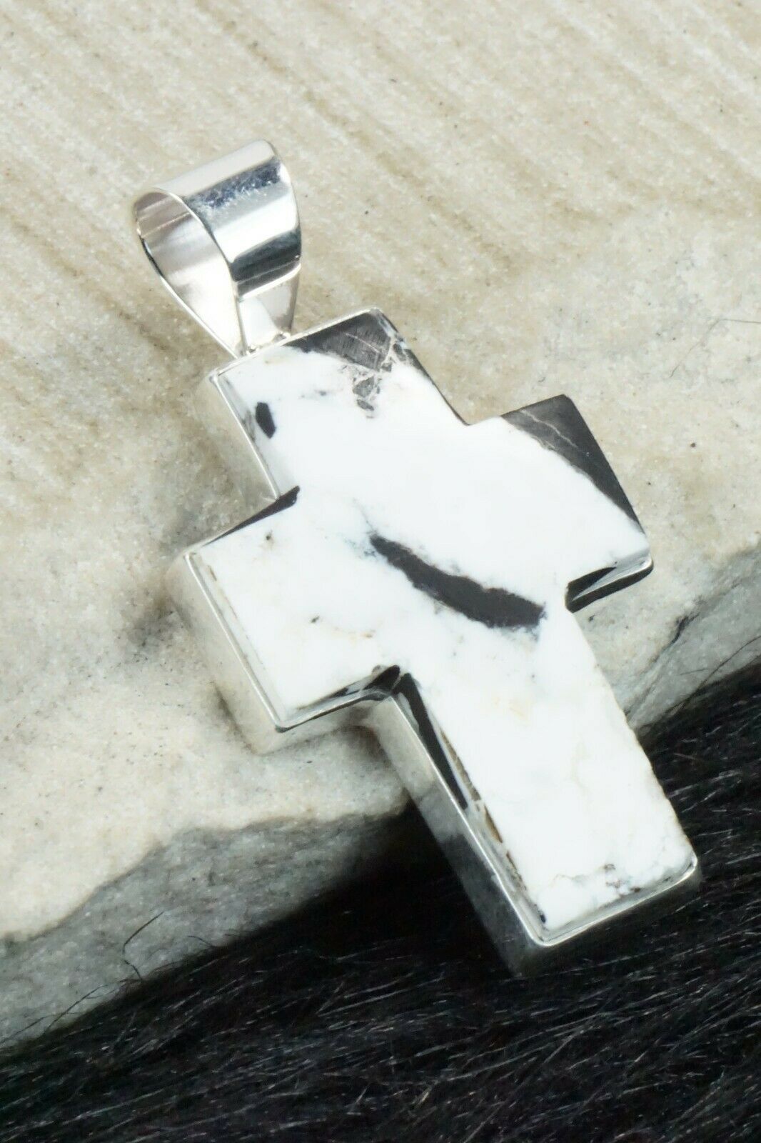 White Buffalo & Sterling Silver Cross Pendant - Diane Wylie
