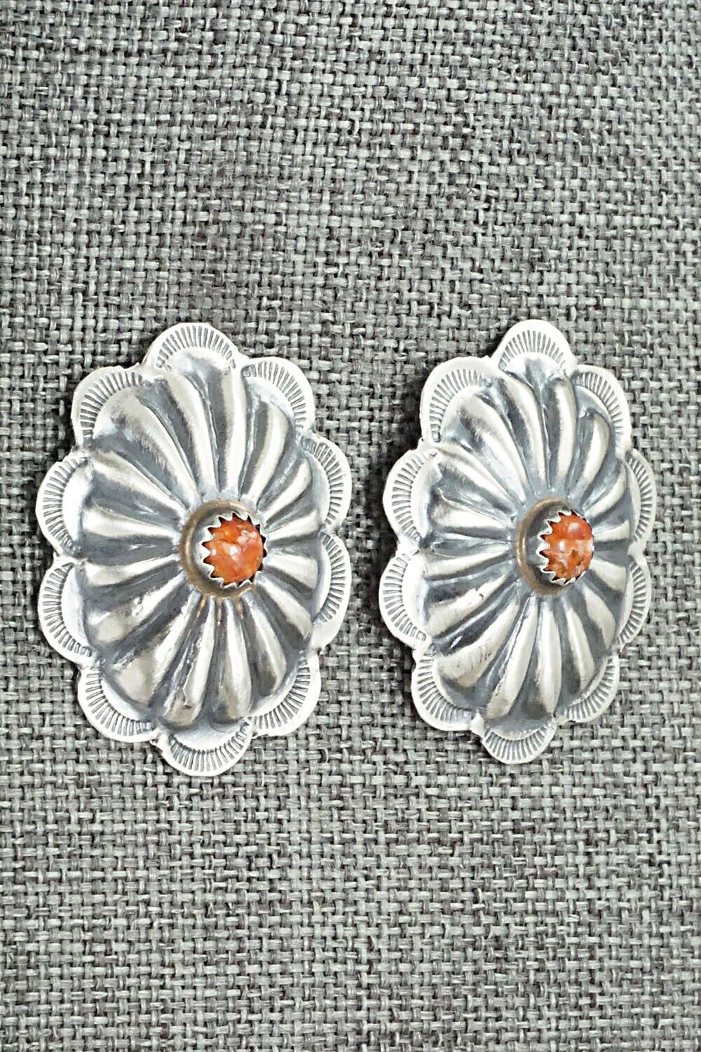 Spiny Oyster & Sterling Silver Earrings - Joan Begay
