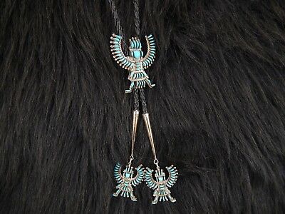 Zuni Sterling Silver & Turquoise Bolo Tie - H.I. Bowekaty - High Lonesome Trading