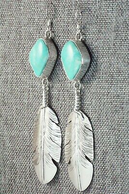 Turquoise & Sterling Silver Feather Earrings - Ben Begay - High Lonesome Trading