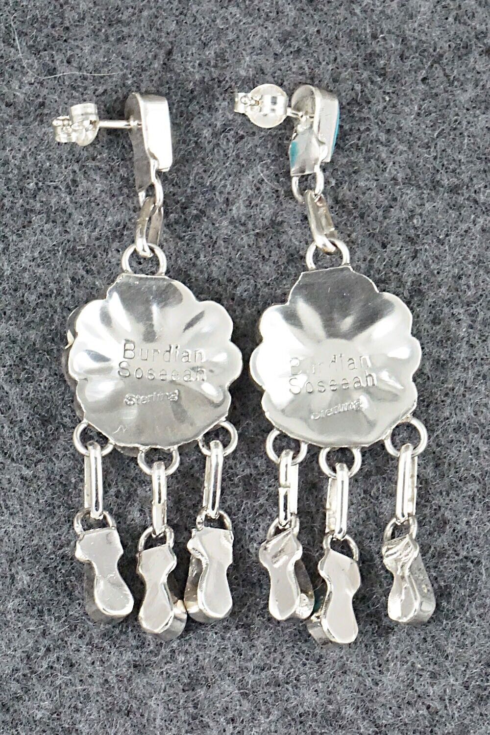 Multi Stone & Sterling Silver Inlay Earrings - Burdian Soseeah