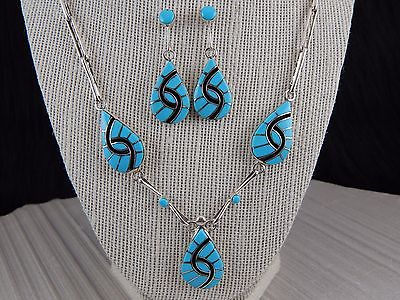 Zuni Sterling Silver & Turquoise Necklace & Earring Set - Amy Wesley - High Lonesome Trading