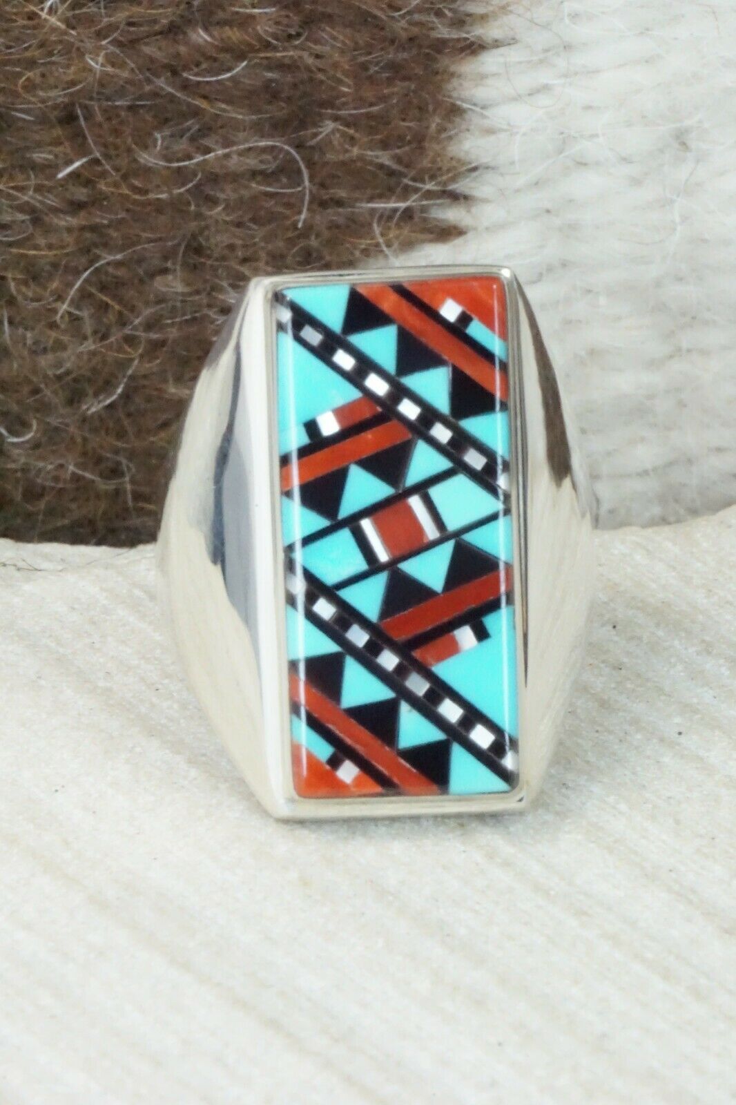 Multi Stone & Sterling Silver Ring - Herbert Kallestewa - Size 10.5