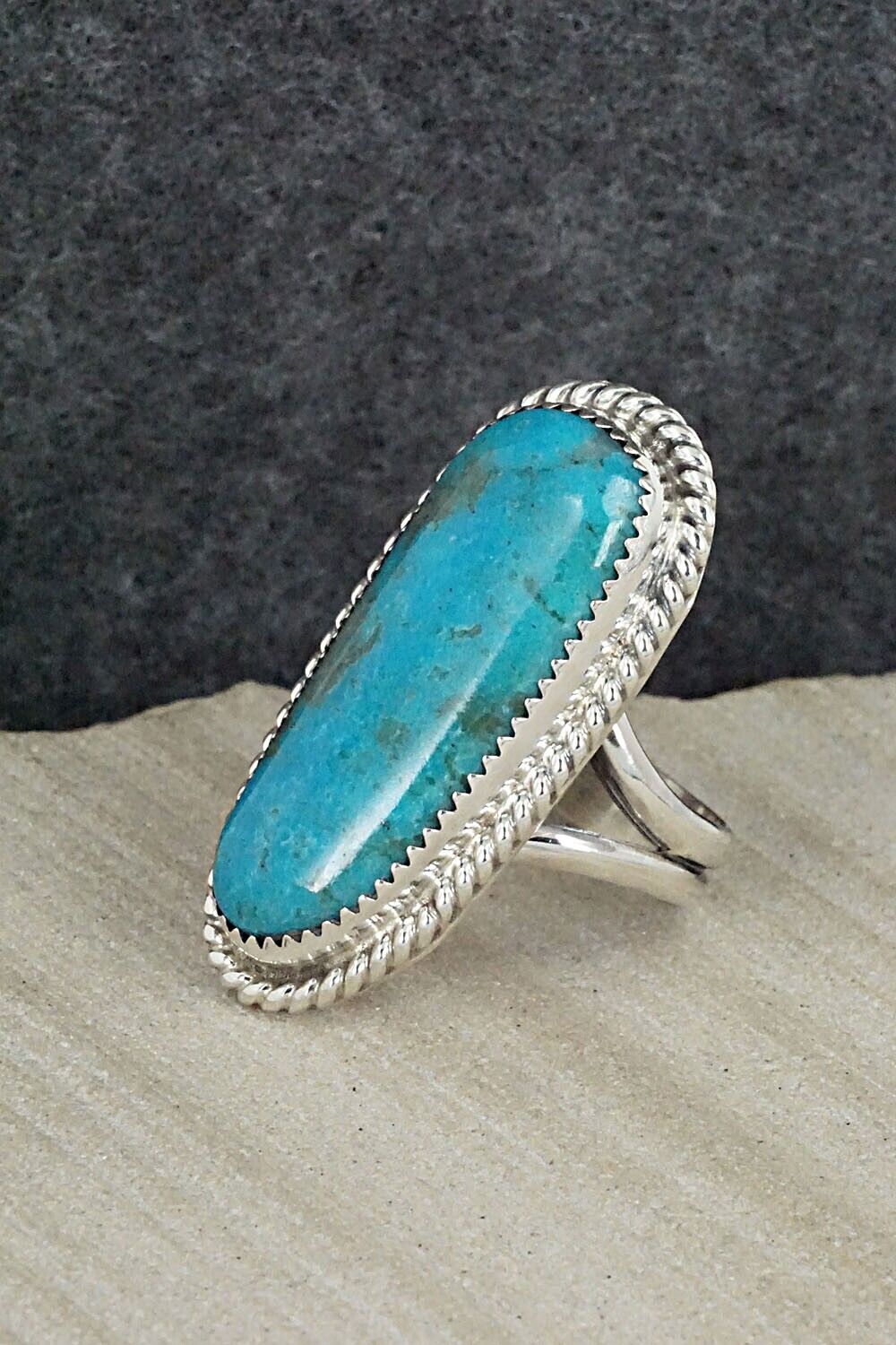 Turquoise & Sterling Silver Ring - Leslie Nez - Size 9.5