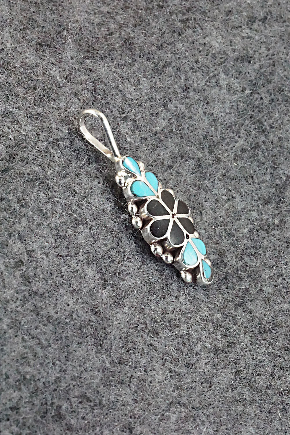 Turquoise, Onyx & Sterling Silver Inlay Pendant - Bernadette Hattie