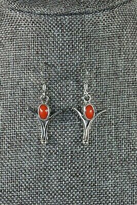 Navajo Coral and Sterling Silver Earrings - Verley Betone - High Lonesome Trading