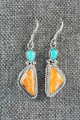 Turquoise, Spiny Oyster & Sterling Silver Earrings - Gary Shorty