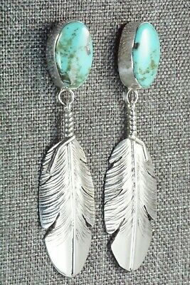 Turquoise & Sterling Silver Feather Earrings - Ben Begay - High Lonesome Trading