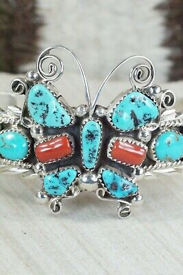 Turquoise, Coral & Sterling Silver Butterfly Bracelet - Anthony Brown