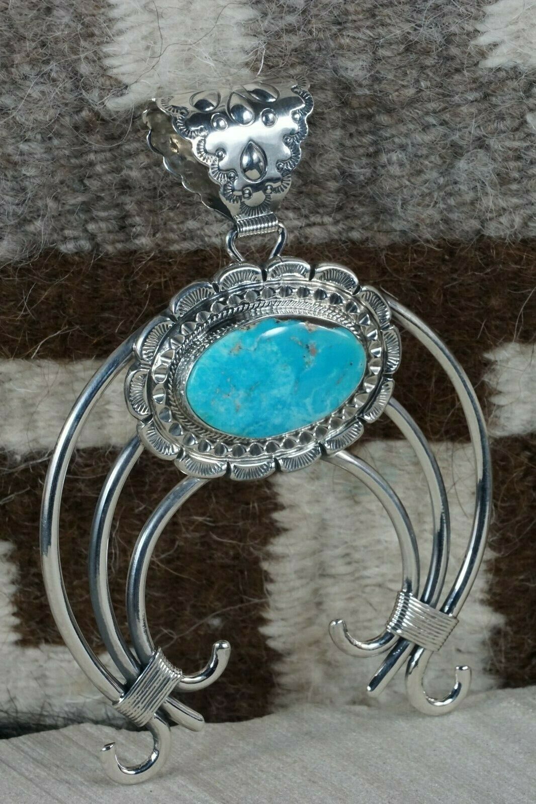 Navajo Turquoise and Sterling Silver Naja Pendant - Raymond Delgarito - High Lonesome Trading