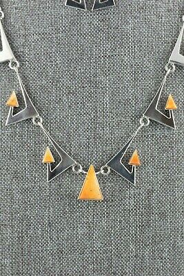 Spiny Oyster & Sterling Silver Necklace and Earrings Set - Ronnie Henry - Navajo - High Lonesome Trading