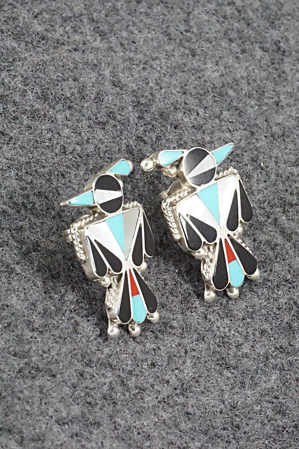 Multi Stone Inlay & Sterling Silver Earrings - Fabian Cellicion
