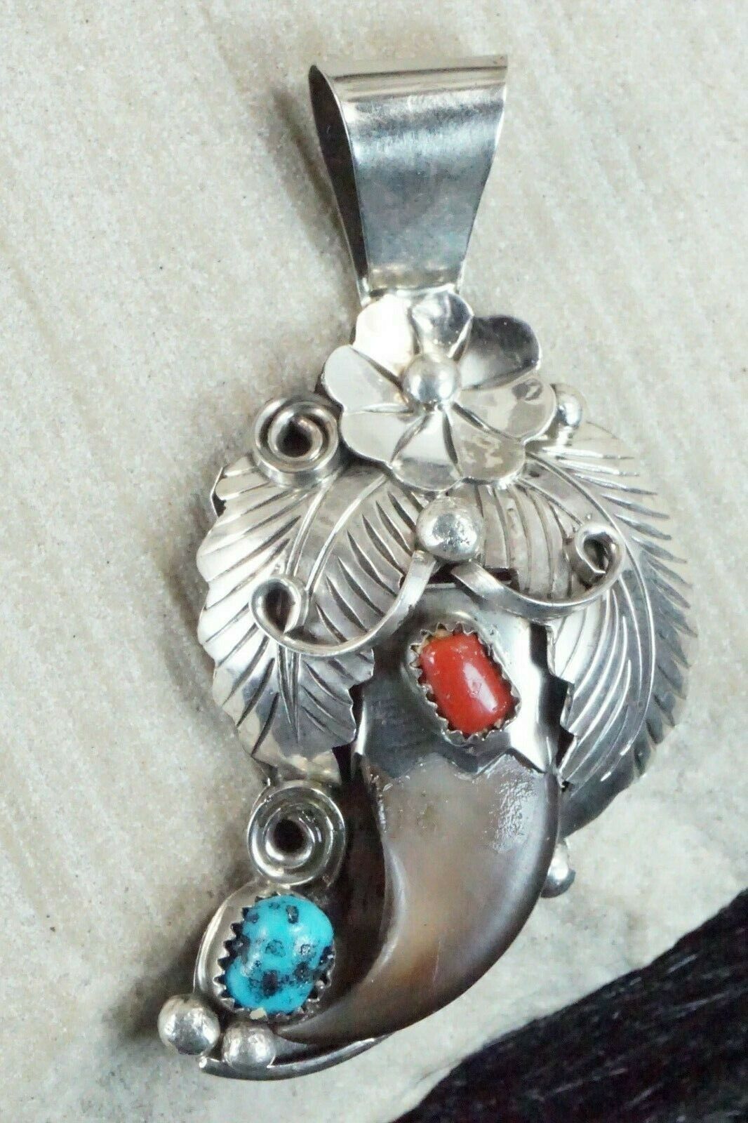 Turquoise, Coral & Sterling Silver Pendant - Jerry Thompson