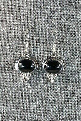 Navajo Onyx & Sterling Silver Earrings - Verley Betone