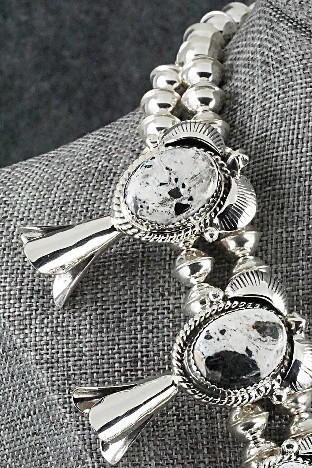 White Buffalo & Sterling Silver Squash Blossom Set - Vernon Johnson