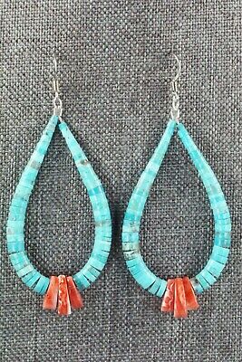 Turquoise, Spiny Oyster & Sterling Silver Earrings - Lupe Lovato