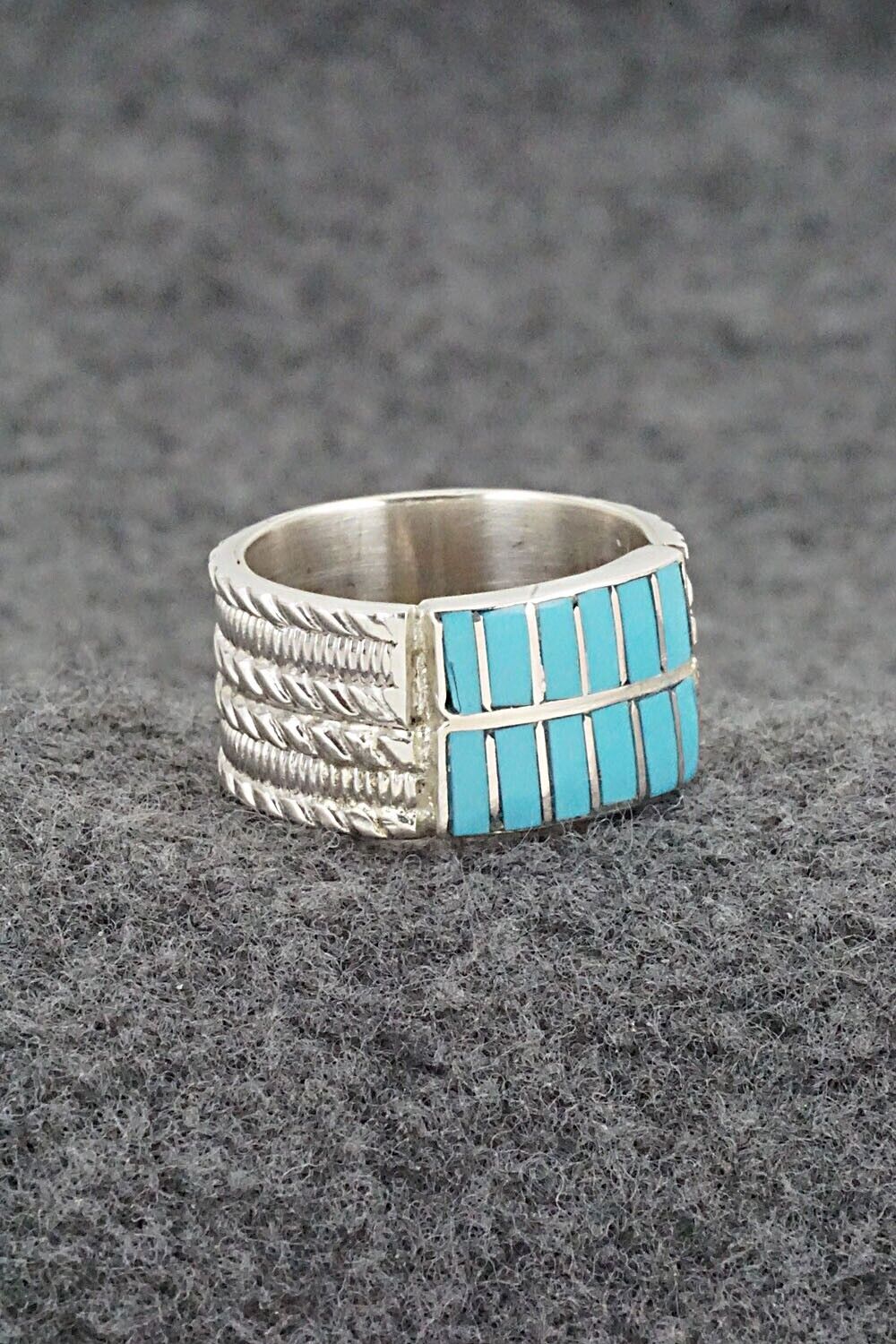 Turquoise & Sterling Silver Inlay Ring - Orlando Laweka - Size 6.5