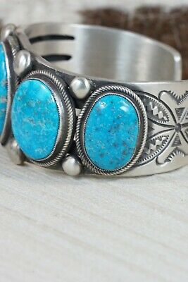 Navajo 5 Stone Turquoise and Sterling Silver Bracelet - Calvin Martinez - High Lonesome Trading