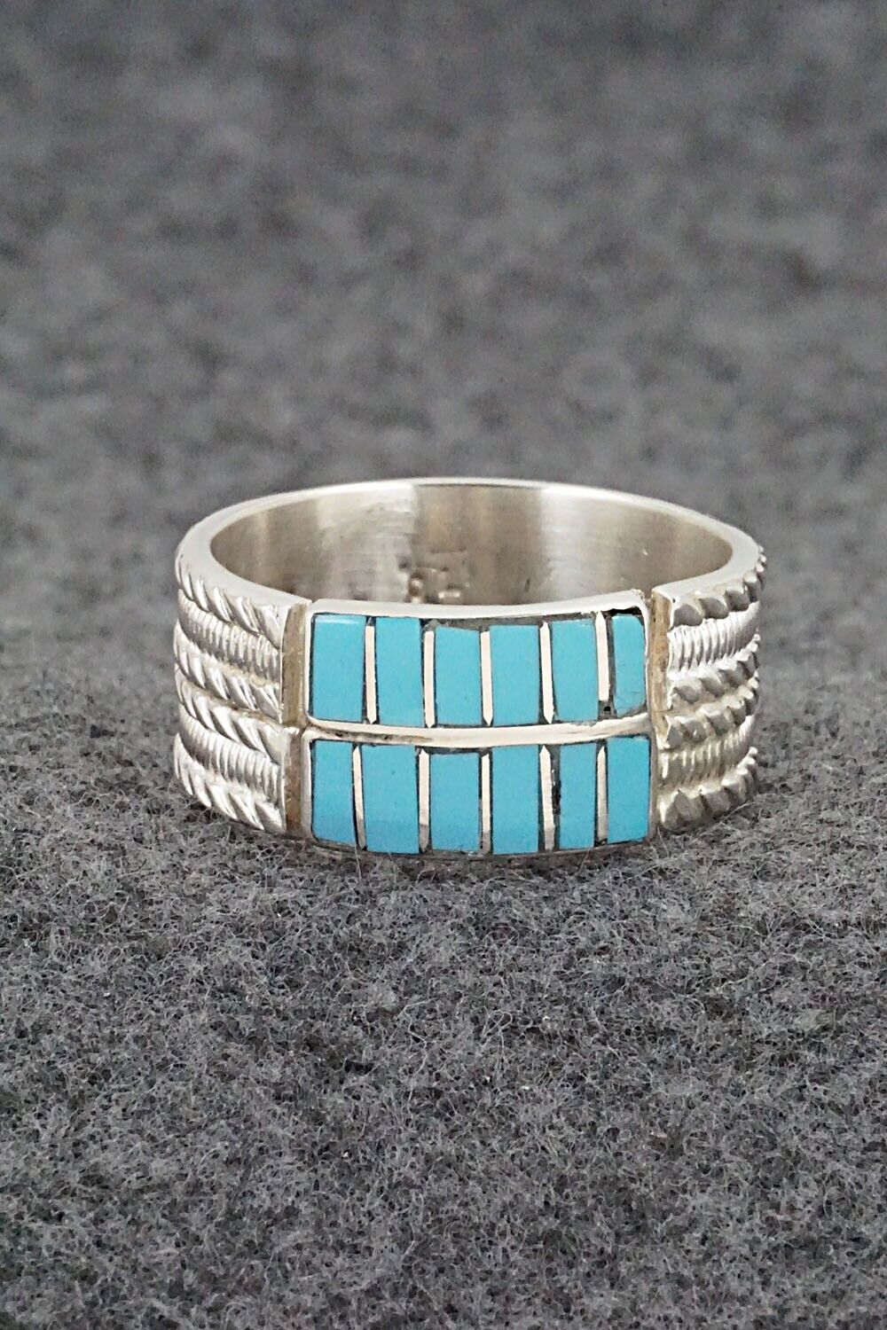 Turquoise & Sterling Silver Inlay Ring - Orlando Laweka - Size 12.5