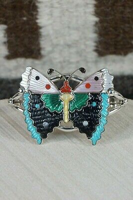 Turquoise Inlay Butterfly & Sterling Silver Bracelet - Tamara Pinto - Navajo - High Lonesome Trading