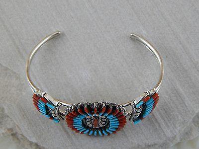 Zuni Sterling Silver, Turquoise & Coral Bracelet - Carla Loncasella - High Lonesome Trading