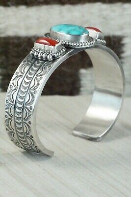 Turquoise, Coral & Sterling Silver Bracelet - Michael Calladitto