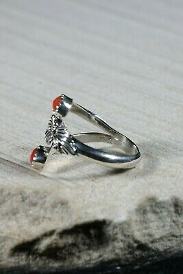 Navajo Coral and Sterling Silver Ring - Roger Pino - Size 7.5 - High Lonesome Trading