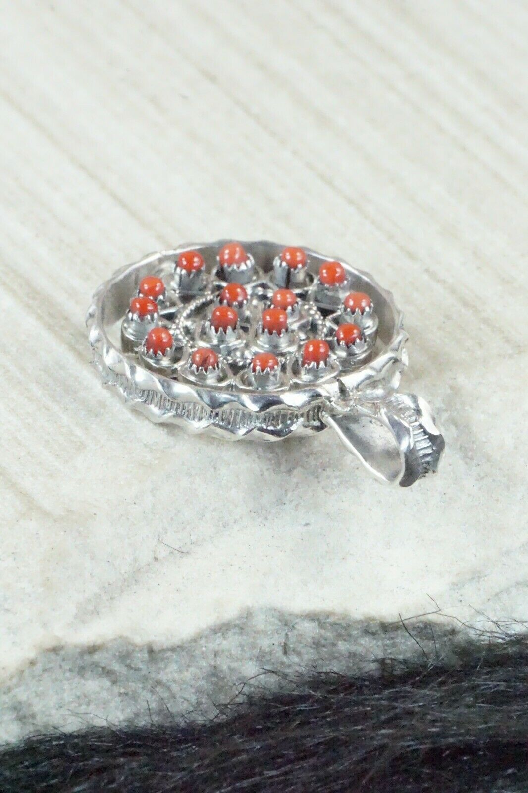 Turquoise, Coral & Sterling Silver Pendant - Waylon Johnson - High Lonesome Trading