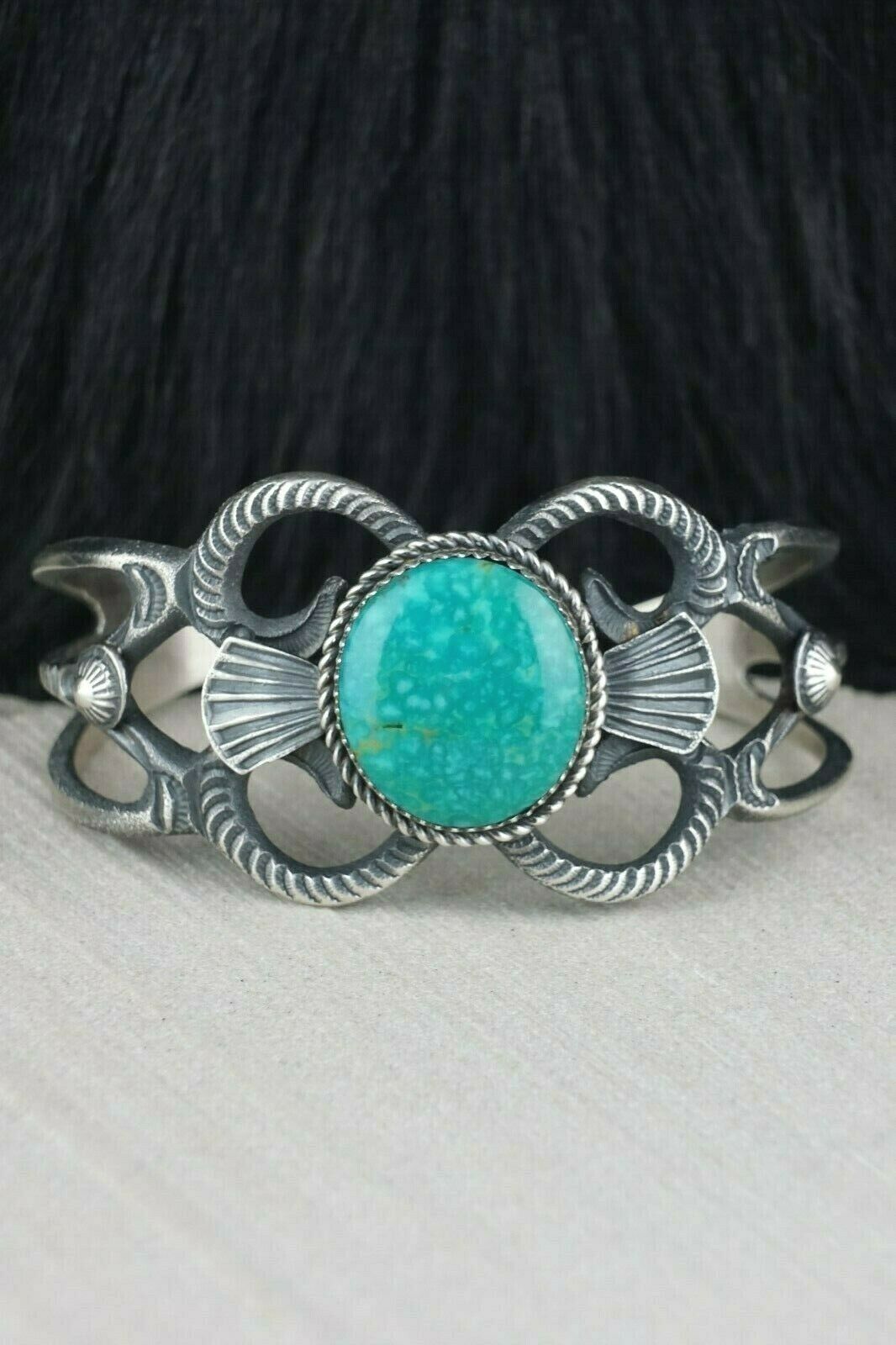 Navajo Turquoise and Sterling Silver Bracelet - Eva & Linberg Billah - High Lonesome Trading