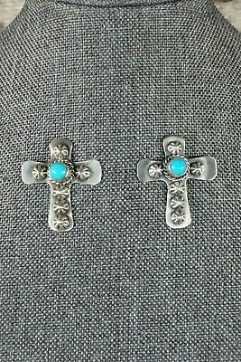 Navajo Turquoise and Sterling Silver Cross Earrings - Native American - High Lonesome Trading