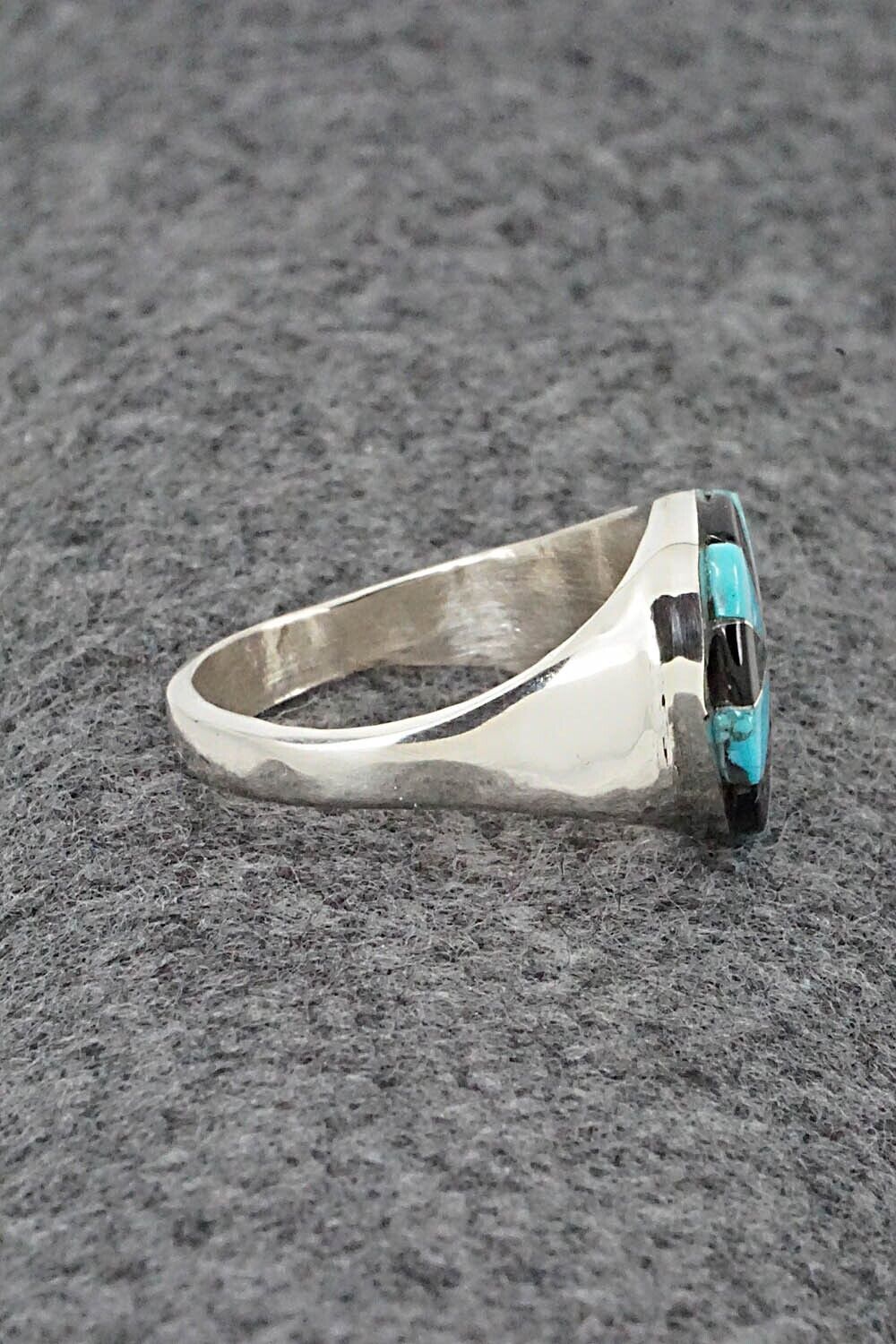 Turquoise, Onyx & Sterling Silver Ring - Johnson Laweka - Size 10.5