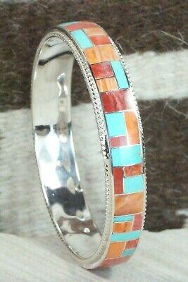 Turquoise, Spiny Oyster & Sterling Silver Bangle Bracelet - Ricky Booqua - High Lonesome Trading